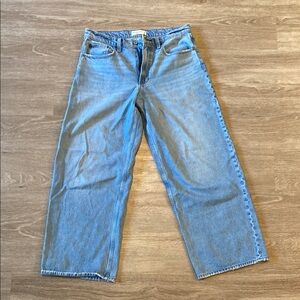 Classic Blue Denim Mid-Rise Wide Leg Jeans